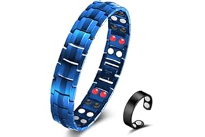 ‎VICMAG Vicmag Magnetarmband Herren Titanstahl-Magnetarmband Doppelreihige Ultra-Stärke-Magnete mit Einstellwerkzeug und Geschenkbox (Blau 4 Elemente)