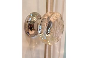 CHATTELS Beautiful Pair of Large Diamond Shaped Clear Real Glass Nickel Plated Brass Mortice Door Knobs Pull Handles,Vintage, FRS-N