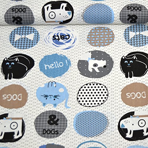 Baumwoll-Stoff „Cats & Dogs“ in zwei tollen Farben / 100% Baumwolle / Öko-Tex-Qualität / Meterware ab 50cm / FX 3-1 (Hellblau) - 2