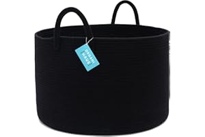 OrganiHaus Grand Panier Rangement Jouet, Panier Linge Sale Enfant, Bac a Linge Sale, Panier Rangement Salon, Panier en Corde de Coton, Corbeille a Linge Enfant 50X33, Noir