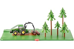siku 5605, Forestry Set with Tractor, 2 base plates and 5 trees, Plastic,Metal, Green, Multifunctional