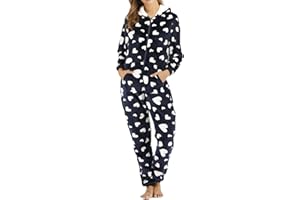 ‎BRISKORRY Briskorry Damen Jumpsuit Teddy Fleece Einteiler Overall Anzug Flauschig Einteiler Onesie Einteiler Onesie mit Kapuze rotem Ohr, Liebesärmeln,Langem Reißverschluss Loungewear Schlafoverall