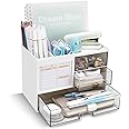 House of Quirk Polypropylene, Polystyrene Desk Organizer With 3 Drawer, Multi-Functional Pencil Pen Holder For Desk, Desk Organizers And Storage With 5 Compartments, Desktop Organizer (White)