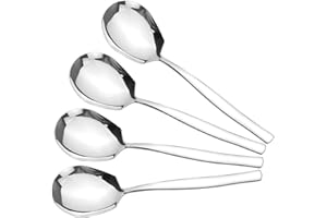 ICELSA 4 Piezas Cucharas para Servir de Buffet Grandes, Cuchara Grande de Acero Inoxidable para Servir Cucharas para Servir con Asas Largas para el Hogar, Hotel, Bufé