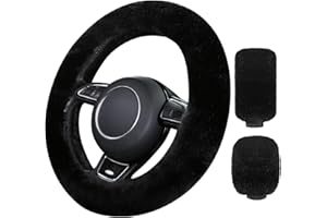 HTTDSLF Fluffy Plush Steering Wheel Cover, 3Pcs Universal Soft Anti-Slip Furry Car Steering Wheel Cover, Winter Warm Protector Stretch Car Accessory Decoration For Women Men, Universal Size 38cm