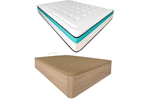 DUÉRMETE ONLINE - Pack Colchón Viscoelástico Bio MAX + Canapé Madera Abatible Gran Capacidad | Color Cambria 105 x 190