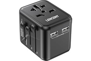 LENCENT Adattatore Spina Universale, Presa Internazionale con 2 Porte USB, Caricatore Spina da Viaggio per Europa, Stati Uniti, Canada, Regno Unito e Australia, Mini & Compatto, per 200+ Paesi -Nero