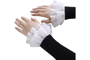 LUPSTY GROOMY Fake Sleeve, Women Sweet Fake Sleeves Double Layer Ruffles Lace Flared Cuffs Wrist Warmers-White