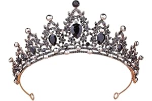 DECENTRALAND Corona barroca vintage redonda tiara retro gótica diamantes de imitación negro corona de reina para boda, festival, fiesta, joyería para el cabello para mujeres y adultos (estilo 003), Style 001,