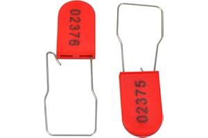 GENERIC 100PCS Plastic Padlock Security Seals Numbered Metal Wire Padlock Seals Disposable Tamper-Evident Lock Tags for Door, Access Cabinets, Utility Meters Seal Red