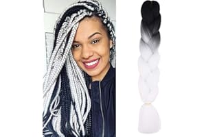 CYBELLEZA Extension Treccine Africane Capelli Sintetici per Trecce Afro Ombre 1PCS/Lot Jumbo Braiding Crochet Twist Kanekalon Lunghi, Nero/Bianco
