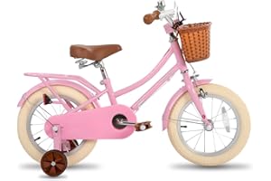 STITCH 12 & 14 & 16 & 18 Inch Kids Bike with Basket & Training Wheels for 3-8 Years Old Girls & Boys (Green & Pink)