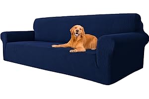 ‎YSTELLAA YSTELLAA Stretch Sofa überzug 4 Sitzer, Super Elastisch Sofabezug Mit Armlehnen Waschbarer, kratzfester rutschfest Sofa Cover für Hunde Katzen und Haustiere(Dunkelblau, Sofa Breite 233cm-293cm)