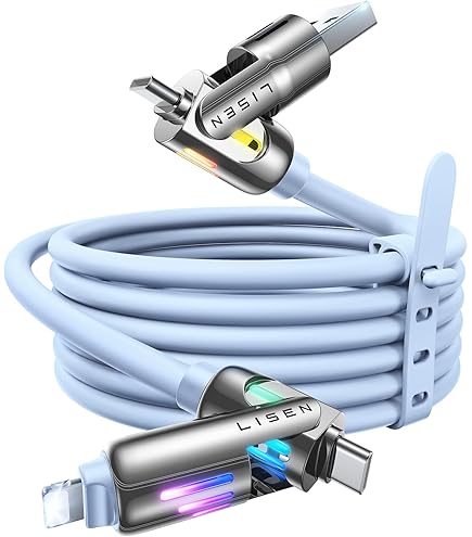 LISEN 4 in 1 Charger Cable, Multi Charger Cable [240W 2M] Type C/A to C/Lightning Cord for iPhone 17 16 15 14 Pro/MacBook/iPad/Samsung