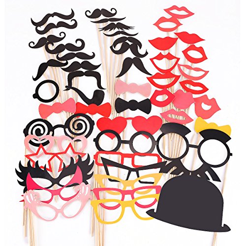 50 Stück teilig Fotorequisiten Hochzeit wedding Photo Booth Requisiten Dekorationen Photo Booth Requisiten Valentinstag Verkleidung Karneval Fasching Brillen Brille Lippen Lippe Maske Masken Bart Bärte Hut Hüte Fliege Fliegen