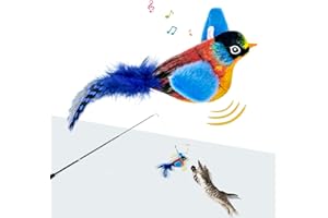 TOHDNC Cat Bird Toys with Cat Wand, Simulation Flying Birds Cat Toys Interactive with Feathers, Interactive Cat Toys for Indoor Kitty Kitten Exercise