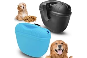 OUSINBY Silicone Dog Treat Pouch, 2PCS Dog Walking Bag Dog Treat Bags for Walking with Magnetic Closure and Belt Clip Dog Food Container for Outdoor Use
