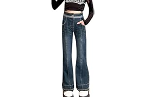 Happy Cherry Girls Flared Jeans Kids Skinny Split Denim Pants Teenager Elasticated Waist Retro Style Jeans Trousers Fashionable Casual Y2K High Waisted Denim 4-16 Years