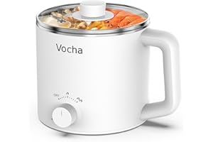 Vocha Pentola elettrica con funzione Keep Warm, Pentola Elettrica Cuocipasta Da 1,6 Litri,fornello da viaggio portatile, mini fornello multi-cottura per pasta tagliatelle, zuppe, uova sode (Bianco)