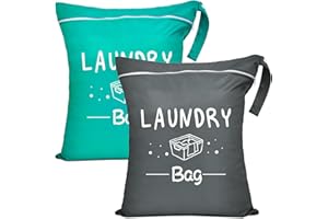 PASHOP Travel Laundry Bag Small with Zip, Waterproof Travel Laundry Bag for Dirty Laundry, Swimwear, Washable Camping Dry Wet Bag, Cloth Nappies, Suitable for Fitness (Grey + Green)