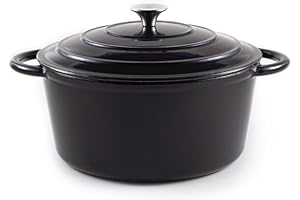 Hanseküche Casserole en fonte émaillée 26 cm 4,7 l - Marmite de haute qualité pour cuire le pain, rôtissoire avec couvercle, marmite, rôtissoire, cocotte, marmite en fonte (noir)