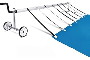 GOPLUS Pool Aufroller 1,5-5,7 m, Aluminium Aufrollsystem für Solarplane, Aufrollvorrichtung für Poolplanen & Abdeckung, Poolaufroller inkl. Bänder & Rollen