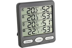 TFA Dostmann KLIMA-MONITOR termo-higrometr z 3 nadajnikami z odczytem radiowym, tworzywo sztuczne, szary, dł. 130 x szer. 70 x wys. 185 mm