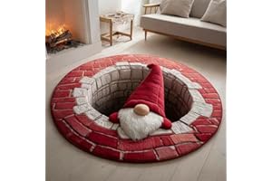 DEWPPXI 3D-Teppich Weihnachtsdekoration, Runder 3D Weihnachtsteppich, Illusion Weihnachts-Fußmatte, Rutschfeste Weihnachtsmann-Teppichmatte für Eingangsbereich, Wohnzimmer und Flur (Style-D,80*80cm)