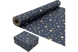 ZHNERY Rollo de papel para envolver regalos de cumpleaños: papel de regalo azul con diseño de estrellas, papel de regalo Kraft reciclable de 43 cm x 15 m