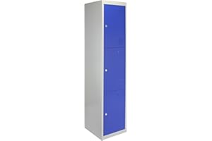 Monster Shop Locker Lockable Storage Metal Filing 3 Door Cabinet Flat-Packed Blue Grey Gym School Work Changing Rail Unit Furniture Staff Steel