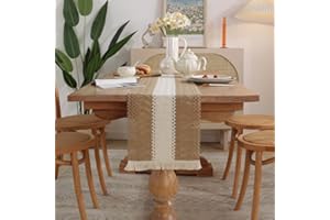 Niciksty Bieżnik na stół z makramą, styl boho, bawełniany bieżnik z frędzlami, obrus w stylu wiejskim, obrus do kuchni, vintage, wiejskiego domu, boho, dekoracja stołu, 30 x 220 cm