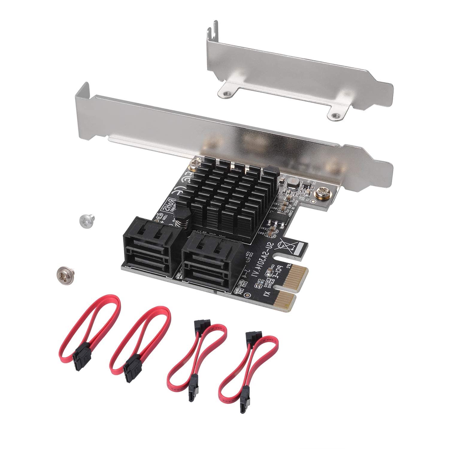 SaiRetail.Com 4 Port SATA 3.0 PCIe Card with 4 SATA Cables and Low Profile Bracket Support for 4 Devices