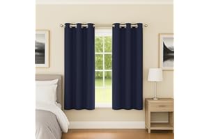 Enhanced Living Nightfall Eyelet Blackout Curtains - Thermal Navy Blue Curtains for Bedroom - 66x54 inch (168x137 cm) - 230gsm, Supersoft, Energy Saving & Noise Reducing - 2 x Curtain Panels
