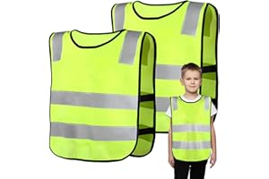 EHUIHUAN 2 Pcs Chaleco Reflectante Niños 6-14 Años, Chalecos de Alta Visibilidad Transpirable Verde Naranja, Chalecos de Seguridad, Chaleco Fluorescente, Chaleco Reflector para Deportes Caminar (Verde)