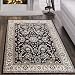 Produktbild Tapiso Dubai Teppich Klassisch Gemustert Traditionell Orientalisch Kurzflor in Schwarz Creme mit Ornament Floral Muster mit Bordüre Ideal für Wohnzimmer Ökotex 60 x 100 cm