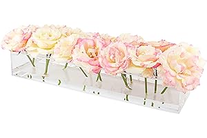 DaizySight Jarrón de Flores Transparente para Centro de Mesa, 15.7 Pulgadas de Largo, jarrón acrílico de Baja Altura, arreglo Floral Rectangular para decoración de Mesa de Comedor, Boda