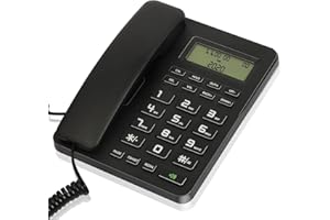 Corded Landline Phones for Home/Office, Desk Corded Telephone with Display and Adjustable Volume, Support Music on Hold, Speakerphone, DND and Calculator Function, Uvital House Phone (Black)
