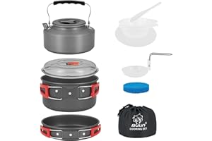 Bulin Casserole Camping Ultra Léger 1-7 Personnes Ensemble de Popotes Aluminium Épaissi Équipement de Cuisine Portable avec Sac de Transport Randonnée Extérieur Pique-Nique