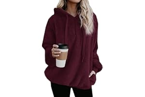 HORMTAER Hoodie Damen Oversize Teddy Pullover Teddyjacke Pulli Teddy Fleece Sweatshirt Kapuzenpullover Fleecejacke Kapuzenpulli Warm Langarm Lose Winter Tops Oberteile Casual mit Tasche