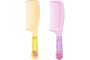 MEGAVOW 2 Pcs Girls Hair Brush Set, Fine Tooth Detangle Comb and Brush with Silicone Handle, Cute Travel Hairbrush for Girls Women Wet Dry Hair Curl Straight Styling (Purple, Yellow)