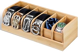Niciksty Organizador de Cinturón de Madera, 6 Compartimentos, Soporte de Cinturón de Bambú para Armario y Cajón, Estante de Exhibición para Hombres y Mujeres, Color de Madera