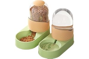 Kathson Automatic Cat Feeder, Automatic Gravity Dog Feeder Set, Pet Automatic Waterer Feederer, Cat Food Dispensers Set 3.5L for Small Medium Dog Puppy Kitten(Green-Orange)