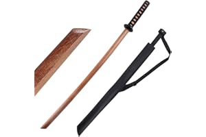 PATINA Wooden Katana Sword with Leather Sheath, Bokken for Kendo Training, Samurai Sword for Role Play and Cosplay, Iaido Bokken