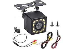 TNSLAND Zestaw kamer cofania 720p, wodoszczelność IP68, kamera cofania do samochodu, szeroki kąt widzenia 170°, kamera odwrotna, wyraźna widoczność w nocy, kamera zapasowa z 12 diodami LED, do