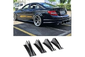 GEARCELL 4-Pack Car Rear Bumper Spoiler, Universal Curved Shape Rear bumper Diffuser Lip Spoiler Shark Fin Double Wings Trim Covers Decoration Set Lip Splitter, Auto Accessory, Carbon Fiber