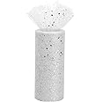 Cozlly 5.8 inches x 25 Yards Glitter Tulle Fabric Roll, Sparkle Tulle Roll Glitter Sequin, Sparkling Polyester Tulle Roll Spool, Tutu Netting Fabric for Tutu Party, Gift Wrapping, DIY Bow (White)