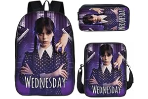 HAOYUNLAI Sac à Dos Mercredi Addams 3 Pièces - Cartable avec Sac à Lunch et Trousse à Crayons pour Adolescents Filles (Style 11, 16 Pouces)