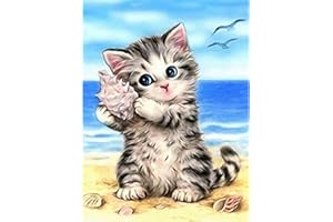 GÉNÉRIQUE Kit de peinture diamant 5D pour adultes et enfants, Full Drill Round Number Crystal Strass Art Craft DIY Painting Kits parents interaction murale à la maison (chat 30 x 40 cm), Taille unique