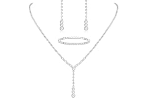 Morfetto Silver Bridal Jewelry Set Rhinestone Necklace Bracelet Dangle Earrings for Bride Bridesmaid CZ Pendant Crystal Wedding Prom Jewelry Accessories for Women