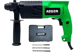 Aegon AHD201 20mm Rotary Hammer Drill Machine Heavy Duty 650W Variable Speed 800RPM Reversible 2 Functions with 3 Drill Bits